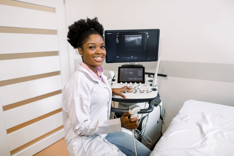 Woman doctor with ultrasound scanner